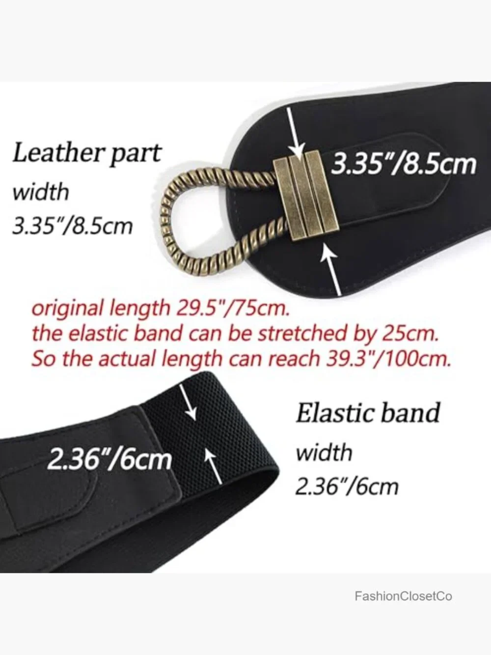 Vintage Stretch Elastic Belt with Copper Buckle Wide Waist for Dress Coats